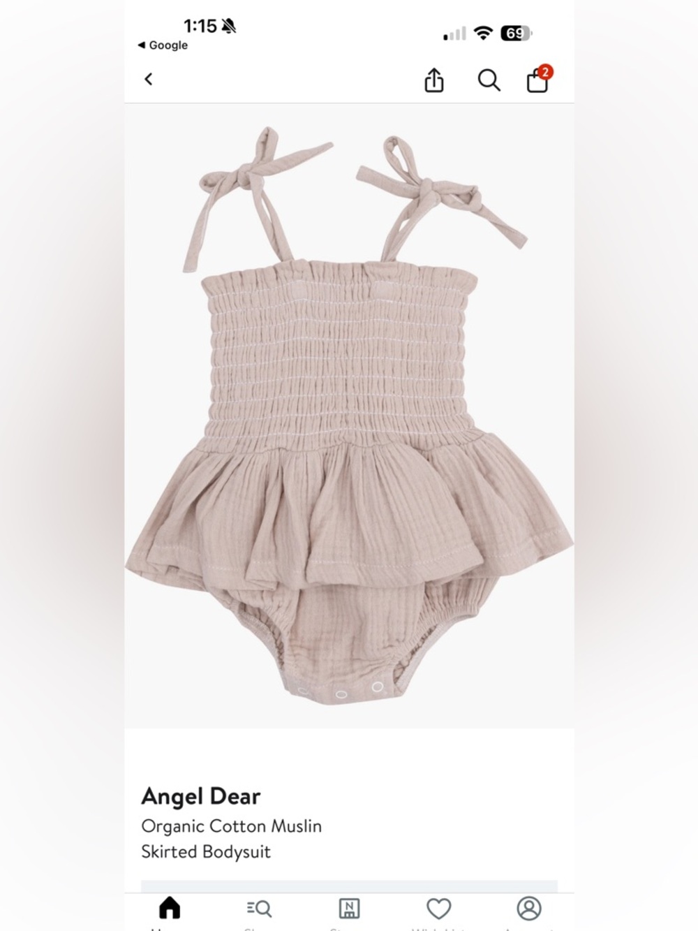 Angel Dear Taupe Muslin Skirted Bodysuit with Tie Straps